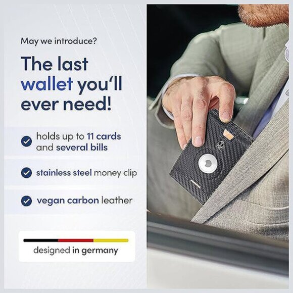 TRAVANDO AirTag* Wallet Mens Wallet with Money Clip Air , Carbon & Orange - Picture 3 of 6